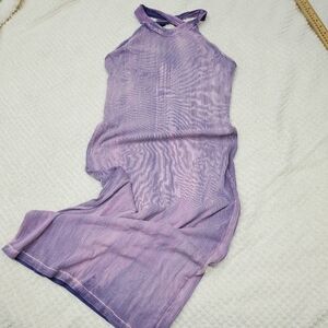 YOUNG FABULOUS & BROKE Mineral Wash Lavender Ribbed Halter Midi Dress M NWOT